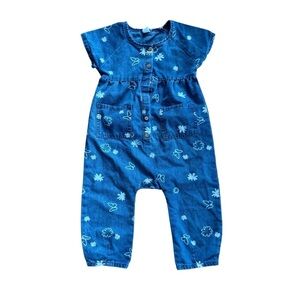Topomini Blue Floral Chambray Jumpsuit Short Sleeve Toddler Girls size 92/ 2-3